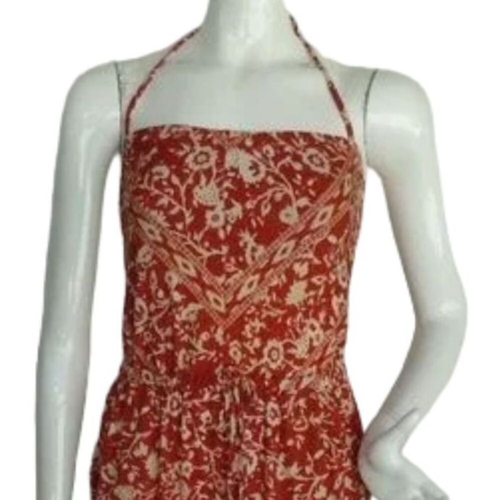 ROBIN PICCONE Jumpsuit, S, Rust Floral, Halter Spaghetti Straps, Wide leg - Picture 4 of 14